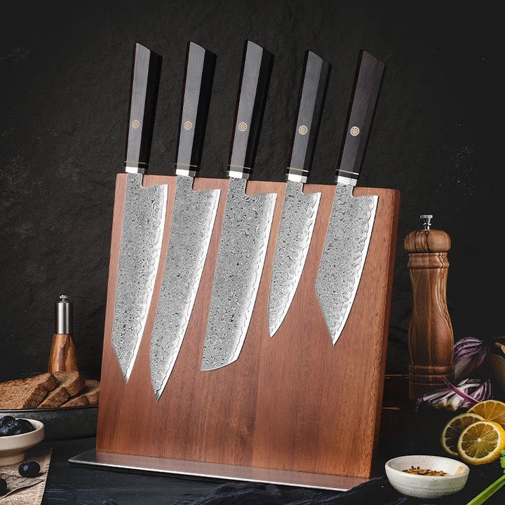 chef knife set - Granduer Japanese VG10 Damascus 5-Pc Chef Knife Set with Exotic Ebony Wood Handle &amp; Sheath - Shokunin USA