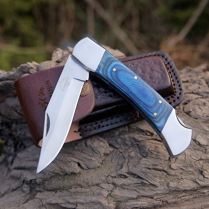 Pocket knife - Handmade Custom Pocket Knife with Diamond Wood Handle &amp; Sheath Personalized - Shokunin USA