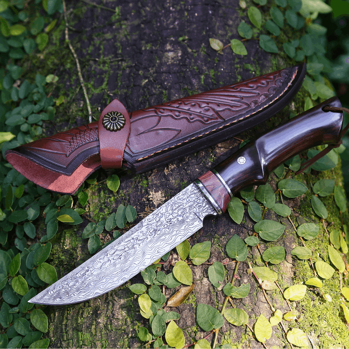 Damascus knife - Terminator Japanese Hunting Knife with VG-10 Damacus Blade and Ebony Wood Handle - Shokunin USA