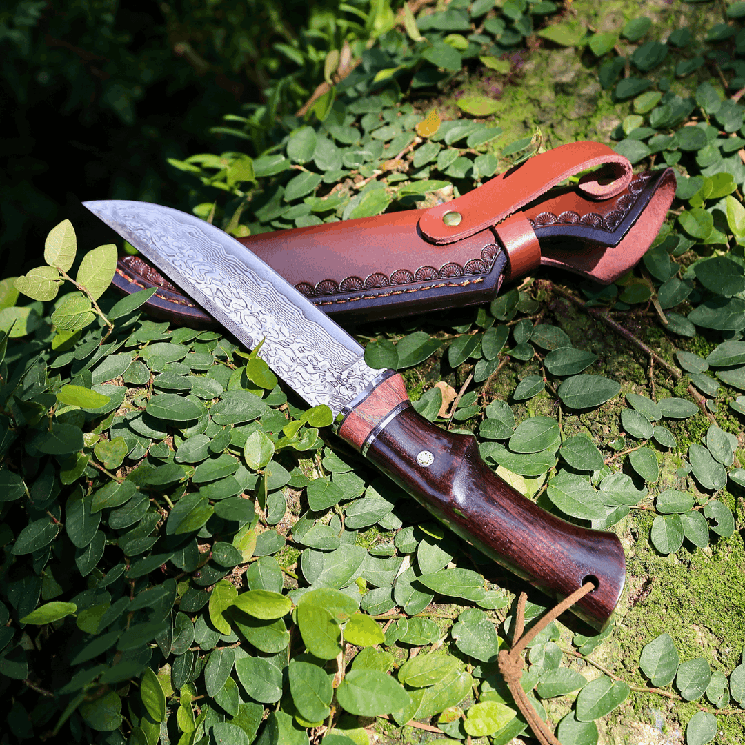Damascus knife - Terminator Japanese Hunting Knife with VG-10 Damacus Blade and Ebony Wood Handle - Shokunin USA