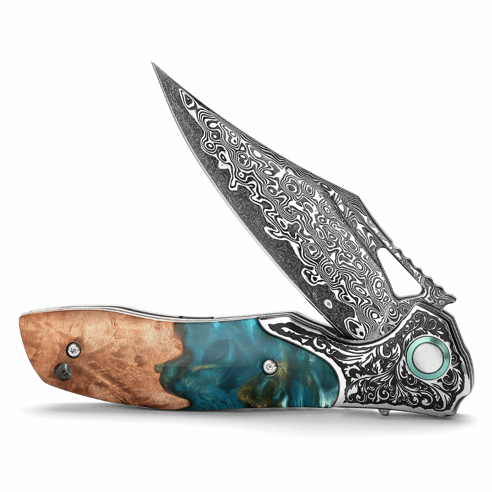 Japanese Pocket Knife | Handmade Olive Burl Wood & Resin Handle