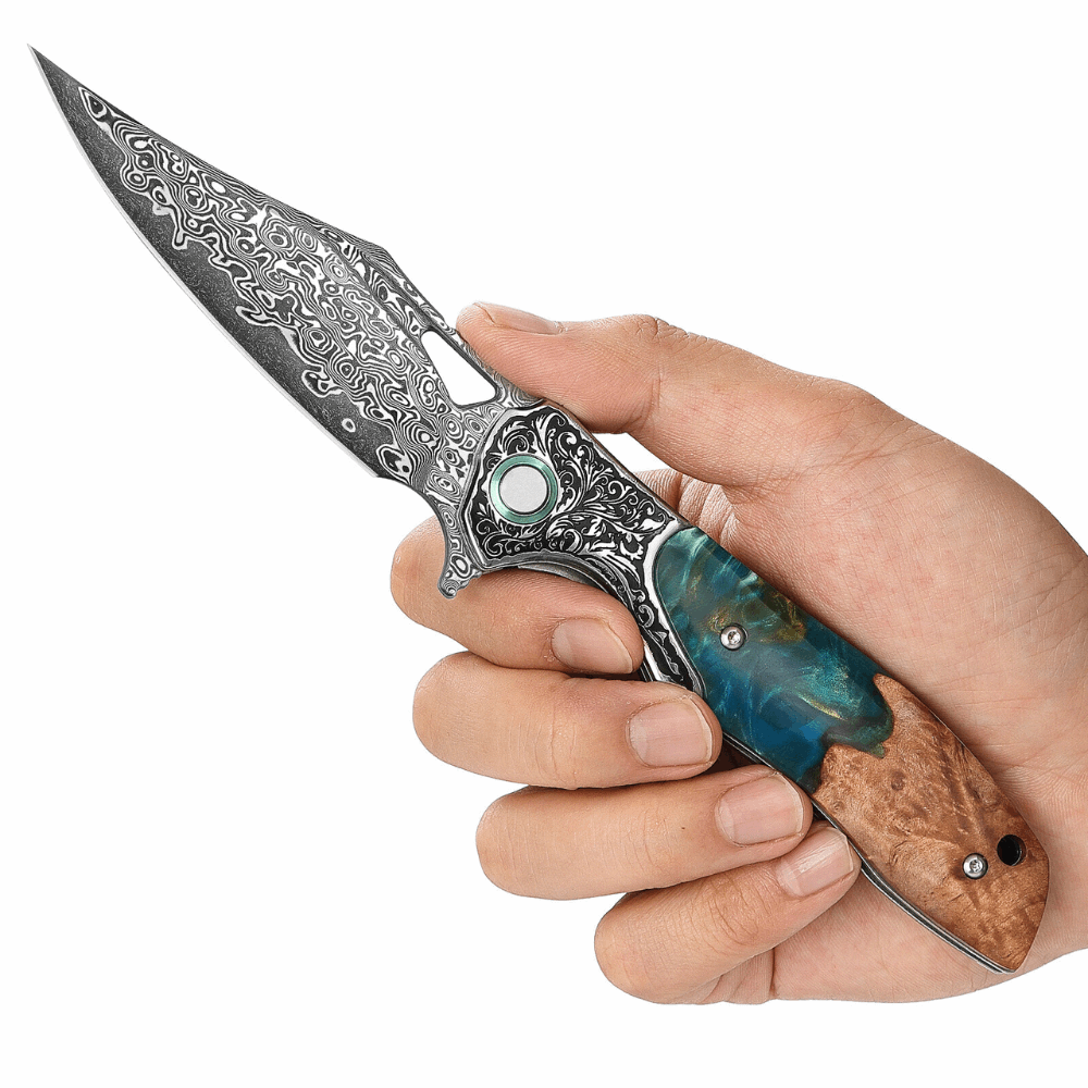 Japanese Pocket Knife | Handmade Olive Burl Wood & Resin Handle