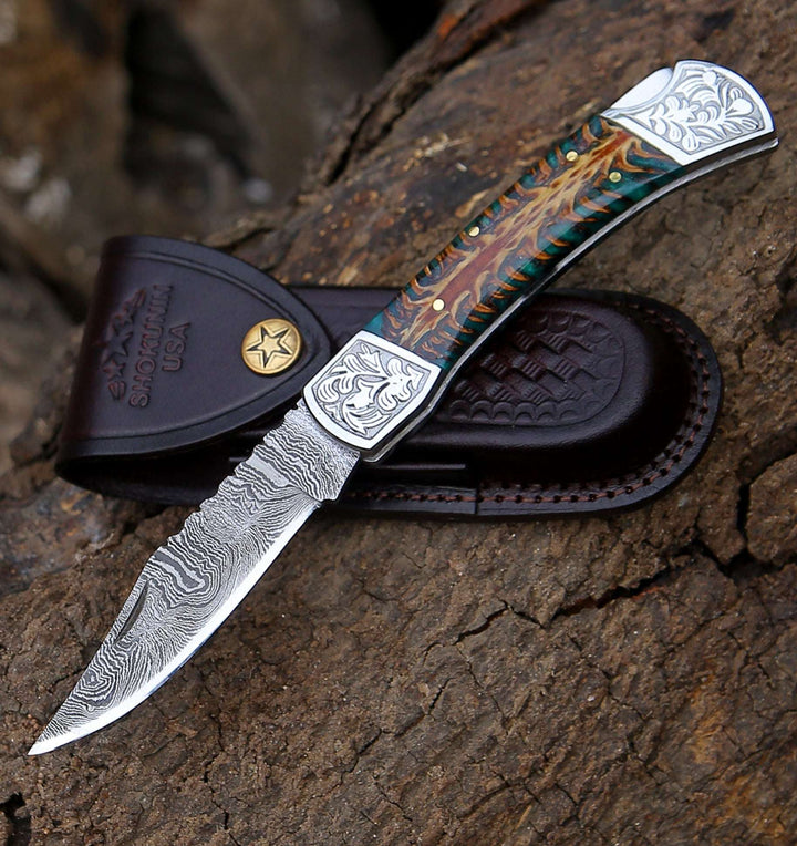 distinctive pocket knives - Striker Pocket Knife with Pine Cone Handle - Shokunin USA