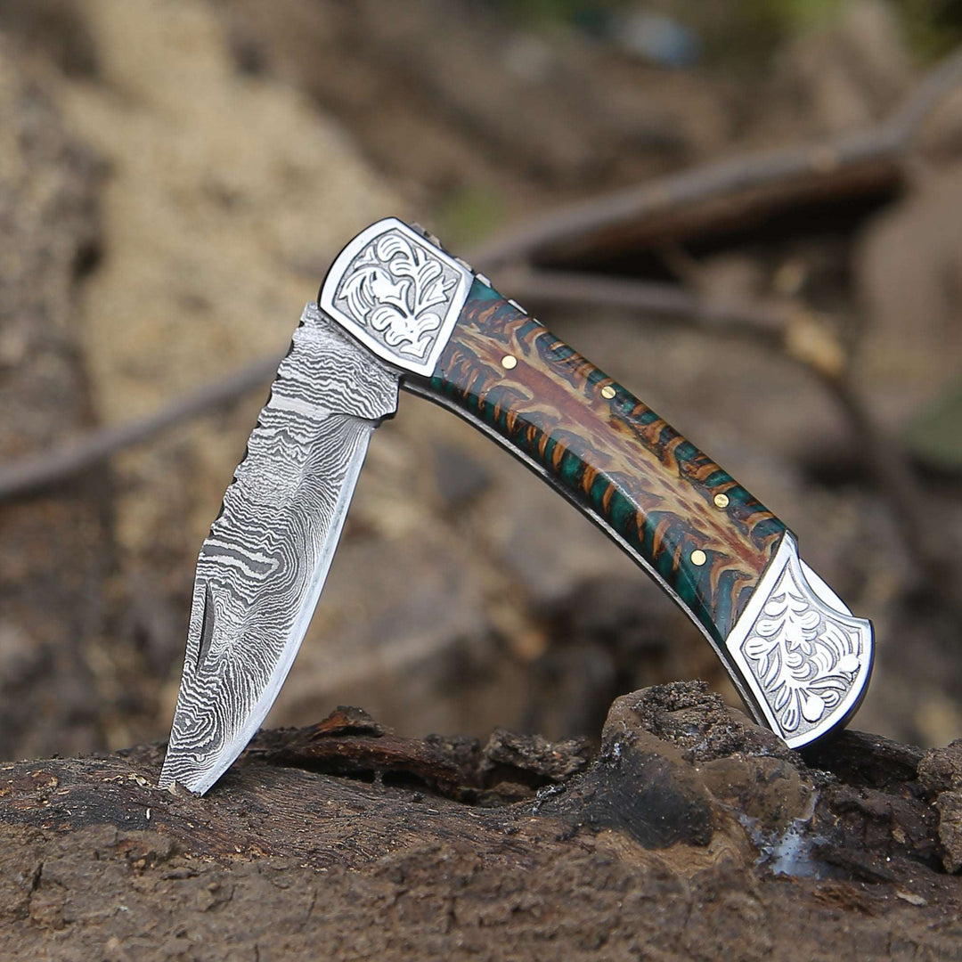Custom Folding Knives - Striker Custom Folding Knife with Pine Cone Handle - Shokunin USA