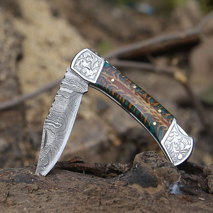 Custom Folding Knives - Striker Custom Folding Knife with Pine Cone Handle - Shokunin USA