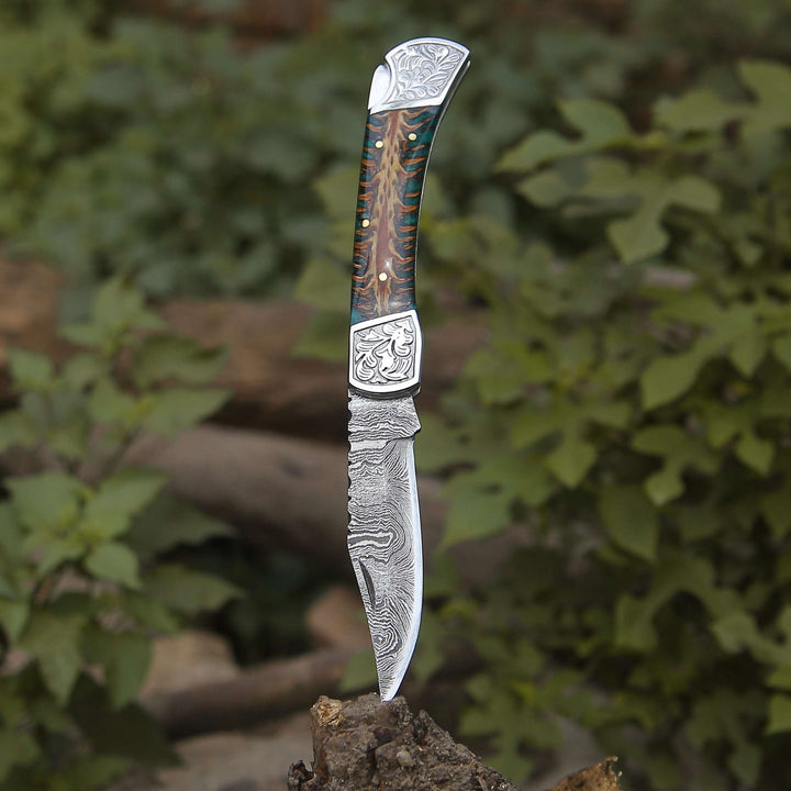 Custom Folding Knives - Striker Custom Folding Knife with Pine Cone Handle - Shokunin USA