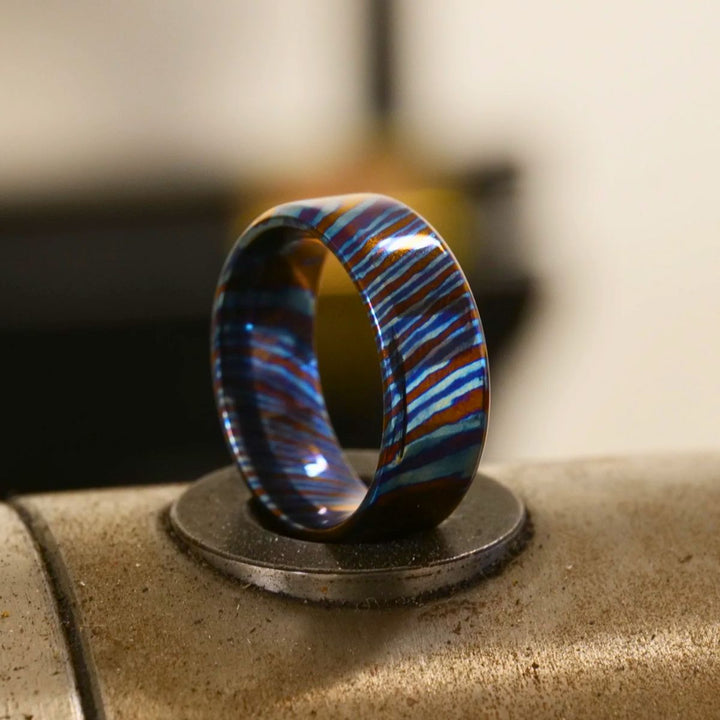 Timascus ring - Titan Handcrafted Timascus / Titanium Damascus Ring – Unique Metal Pattern &amp; Bold Design - Shokunin USA