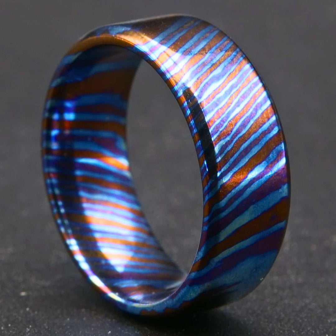 Timascus ring - Titan Handcrafted Timascus / Titanium Damascus Ring – Unique Metal Pattern &amp; Bold Design - Shokunin USA