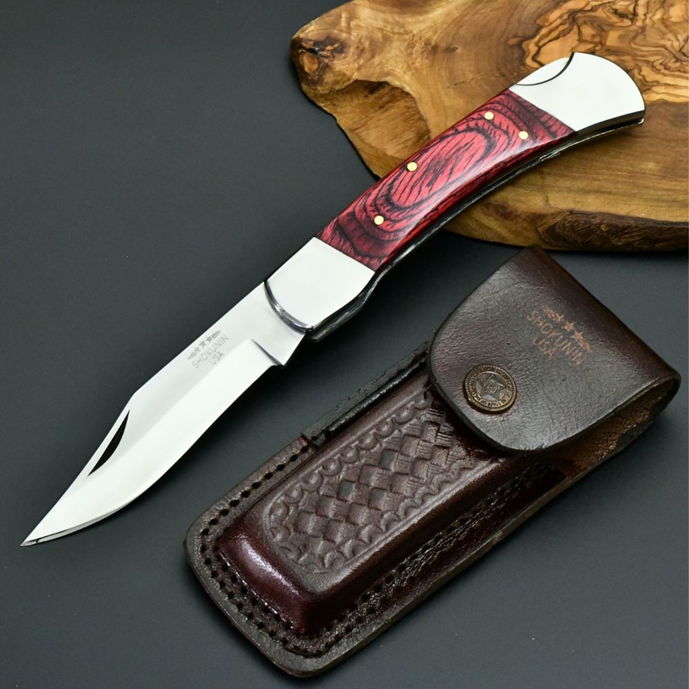 Pocket knife - Handmade Pocket Knife with Pakkawood Handle & Sheath Personalized - Shokunin USA