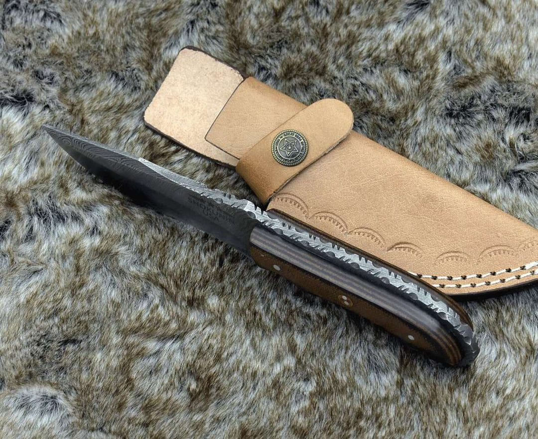 Alchemy Skinning Knife – Alchemy Damascus Skinning Knife with Micarta Handle – shokuninusa