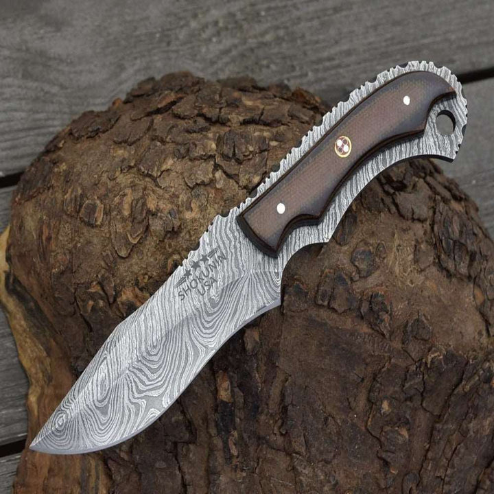 Alchemy Knife – Alchemy Damascus Skinning Knife with Micarta Handle – shokuninusa