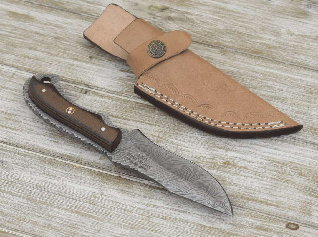 Alchemy Skinner Knife – Alchemy Damascus Skinning Knife with Micarta Handle – shokuninusa