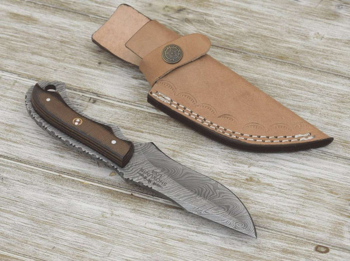 Alchemy Skinner Knife – Alchemy Damascus Skinning Knife with Micarta Handle – shokuninusa