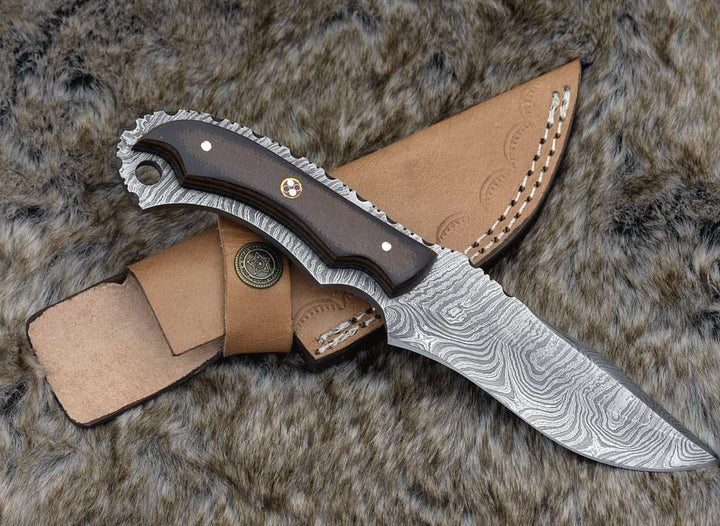 Alchemy Hunting Knives – Alchemy Damascus Skinning Knife with Micarta Handle – shokuninusa