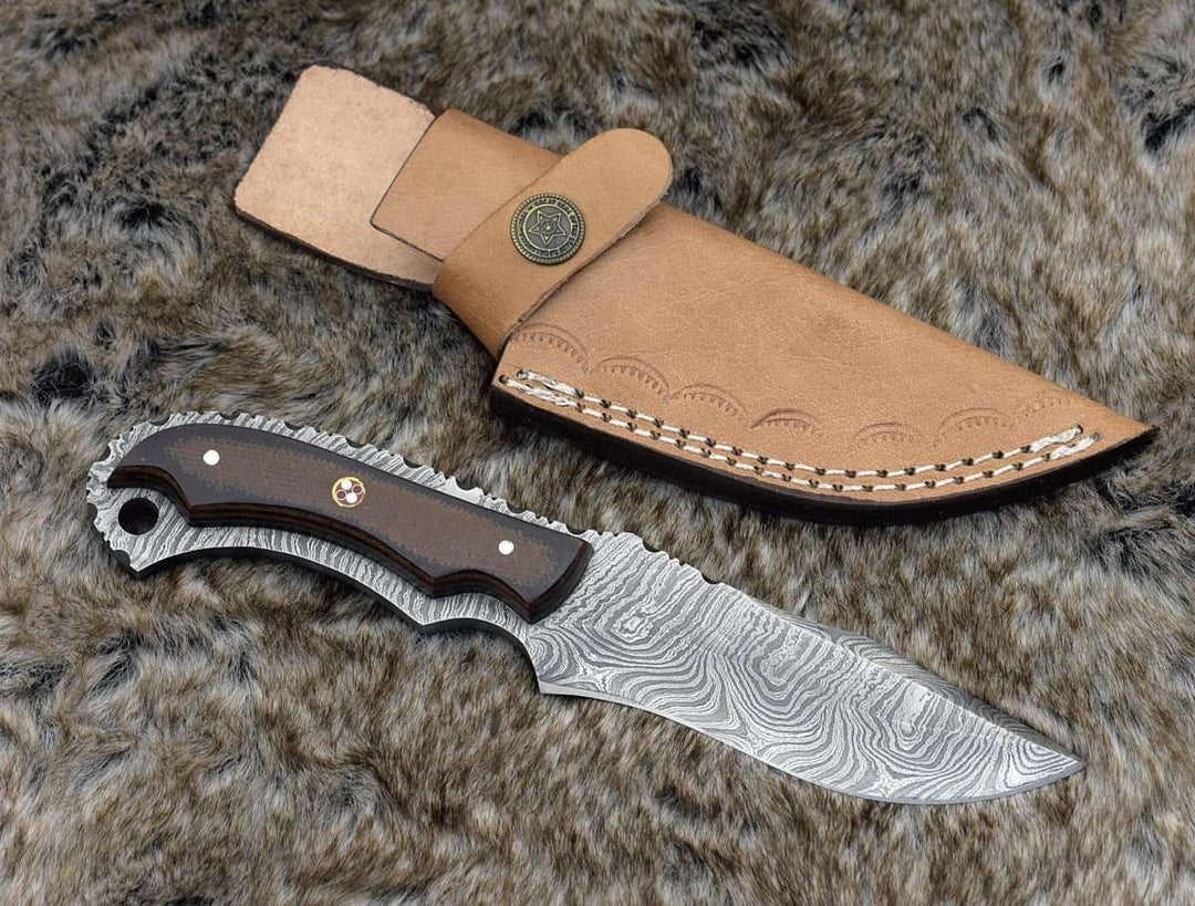 Alchemy Hunting Knife – Alchemy Damascus Skinning Knife with Micarta Handle – shokuninusa