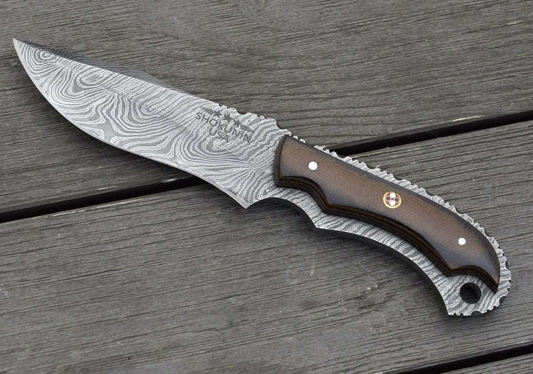 Alchemy Skinning Knives – Alchemy Damascus Skinning Knife with Micarta Handle – shokuninusa