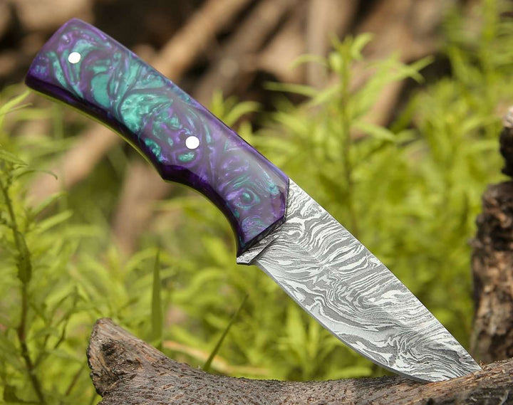 Arcane Hunting Handle - Arcane Handmade Damascus Hunting Knife with Resin Handle - Shokunin USA