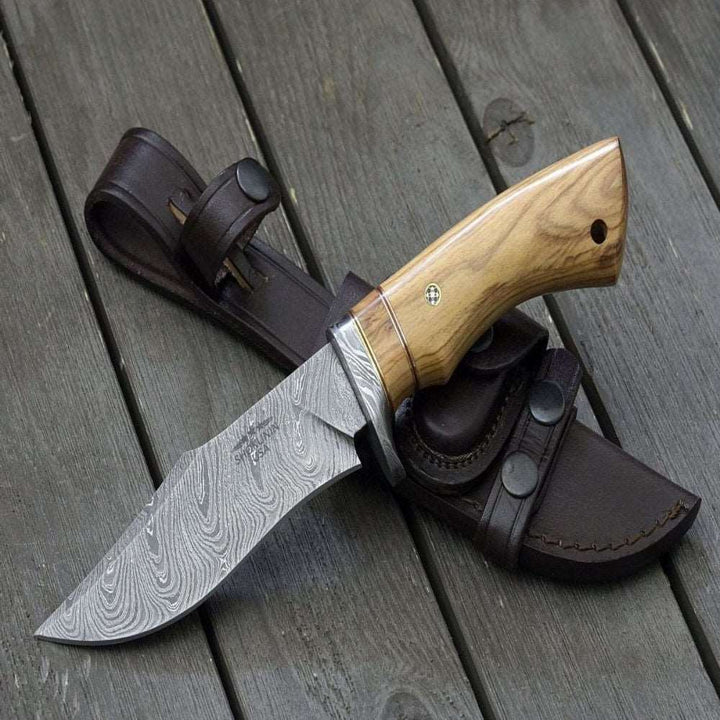 Knife Set - Avatar Damascus Hunting Knife with Exotic Olive Wood Handle - Shokunin USA