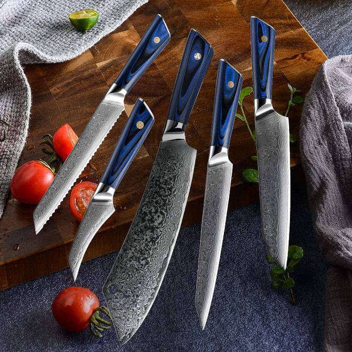 Azure Damascus Knife – Azure Japanese VG10 Damascus Chef Knife Set with G10 Handle and Sheath – shokuninusa
