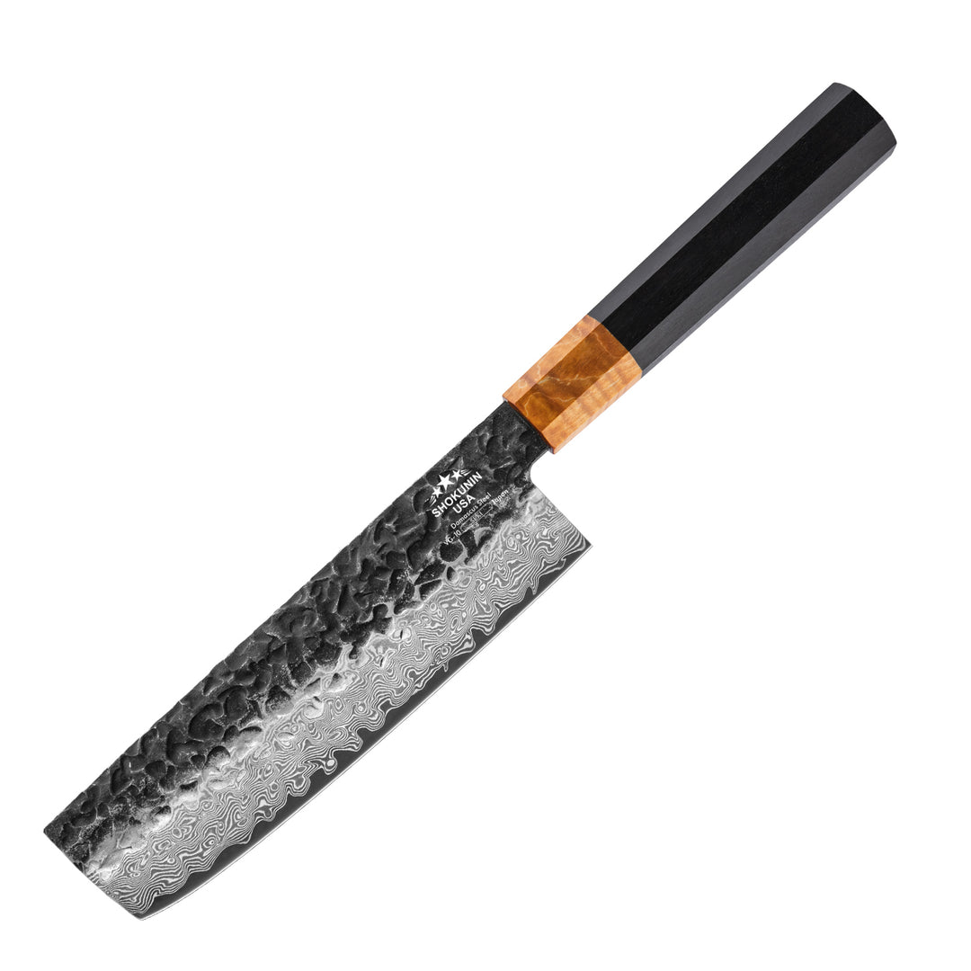 Chef knife - Sterling VG10 Damascus Nakiri Knife with Exotic Ebony Wood Composite Handle - Shokunin USA