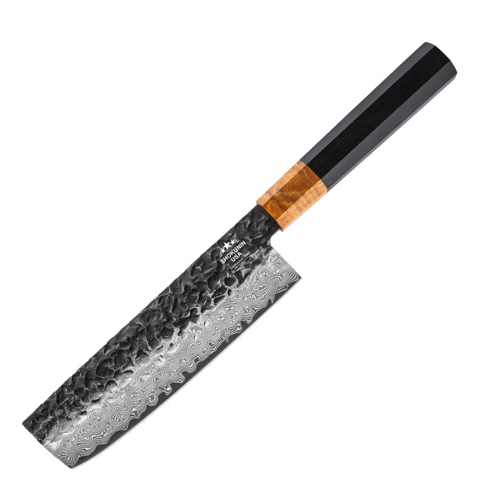 Chef knife - Sterling VG10 Damascus Nakiri Knife with Exotic Ebony Wood Composite Handle - Shokunin USA