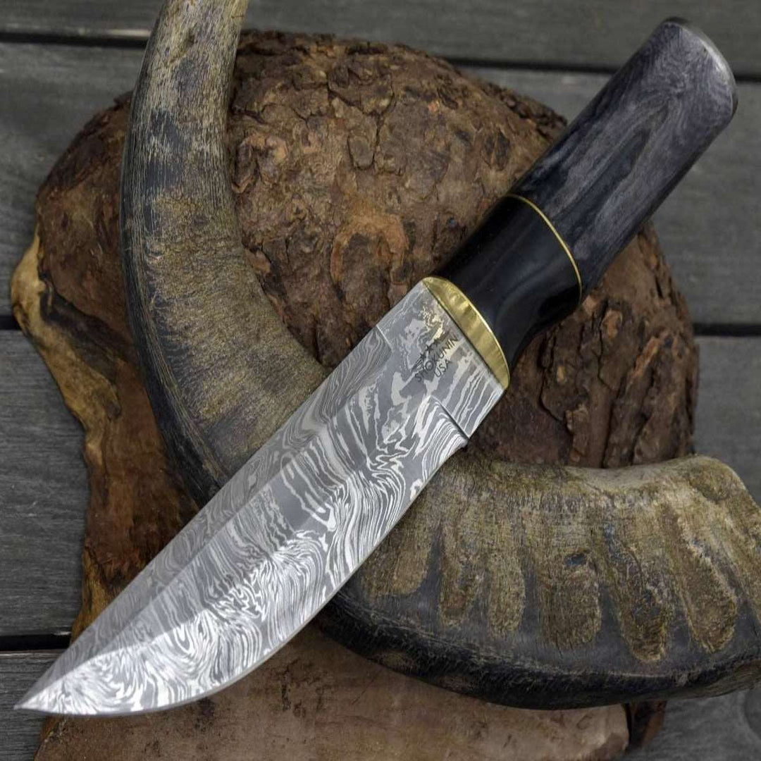 Damascus Knife - Breeze Tanto Knife with Horn & Bone Handle - Shokunin USA