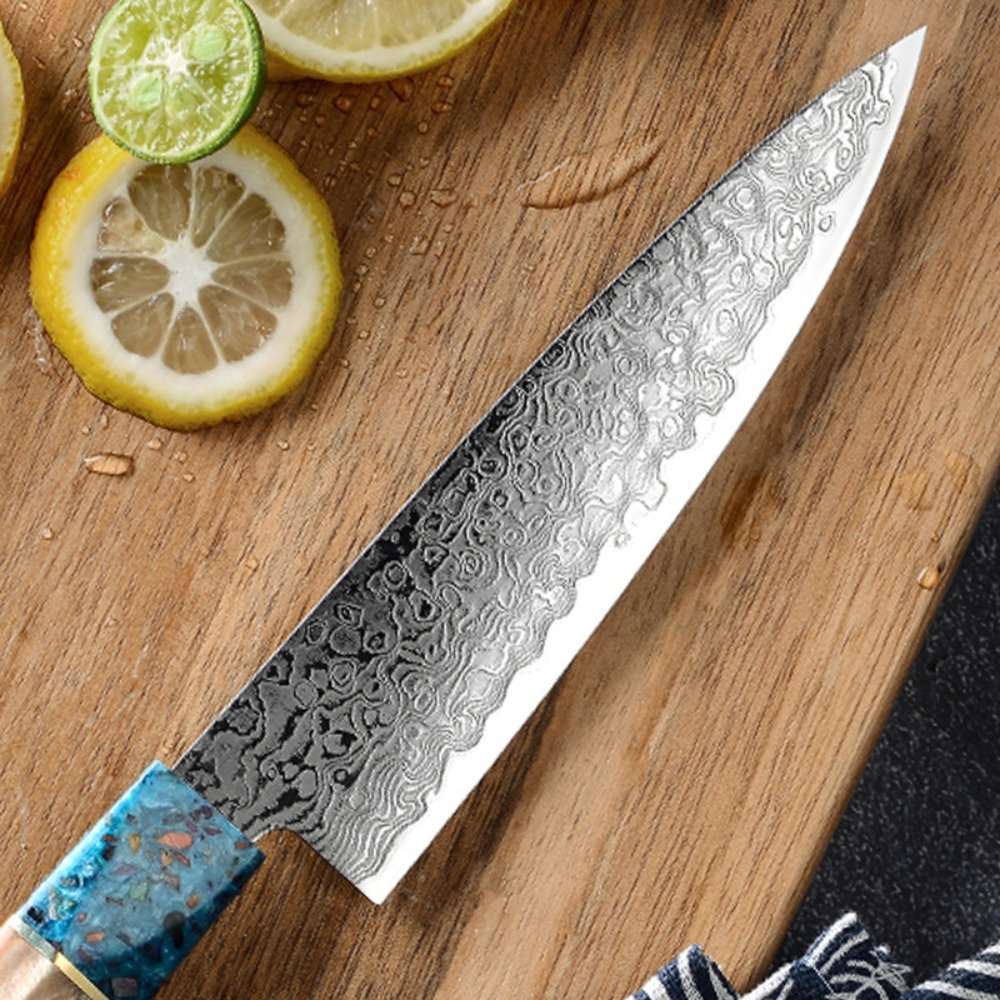 Cascade Kitchen Knife - Cascade Damascus Chef Knife with Exotic Olive Wood &amp; Resin Handle - Shokunin USA