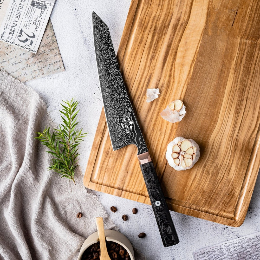Cinder Japanese knives - Cinder Japanese Damascus Chef Knife with Carbon Fiber Handle - Shokunin USA