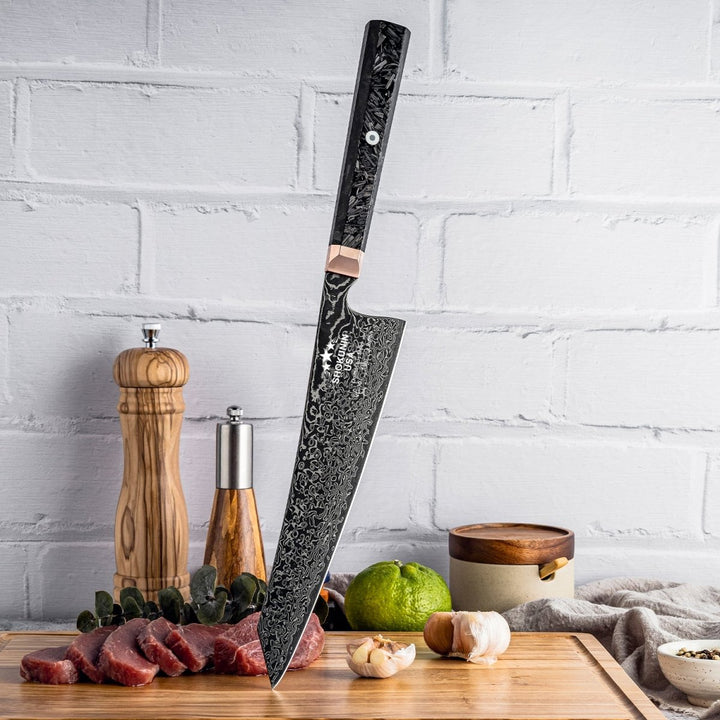Cinder Japanese Handle - Cinder Japanese Damascus Chef Knife with Carbon Fiber Handle - Shokunin USA
