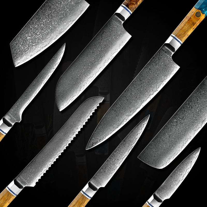 Classic Pro Chef Knife Set with Exotic Olive Wood & River Resin Handle - Shokunin Knives