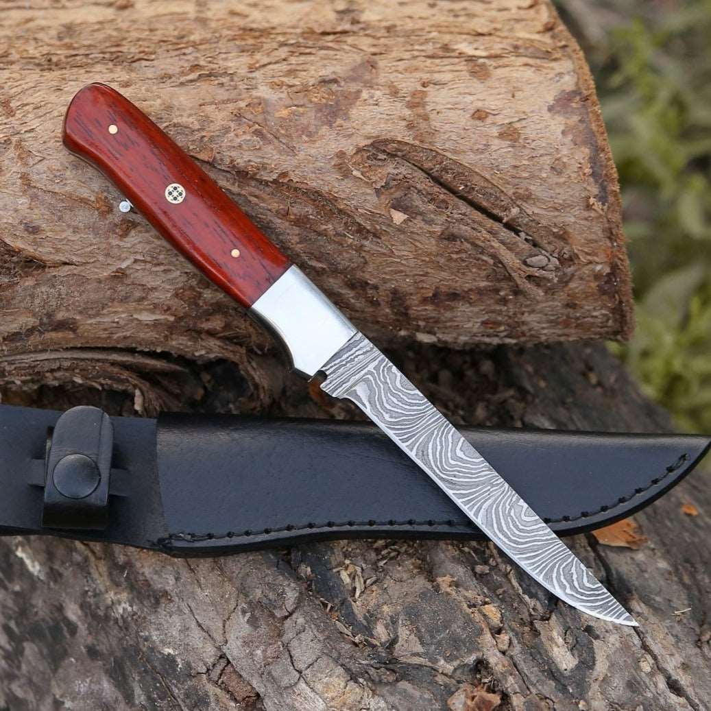 Fillet knife - Cutmaster 10.5" Damascus Fillet Knife With Exotic Red Heart Handle - Shokunin USA