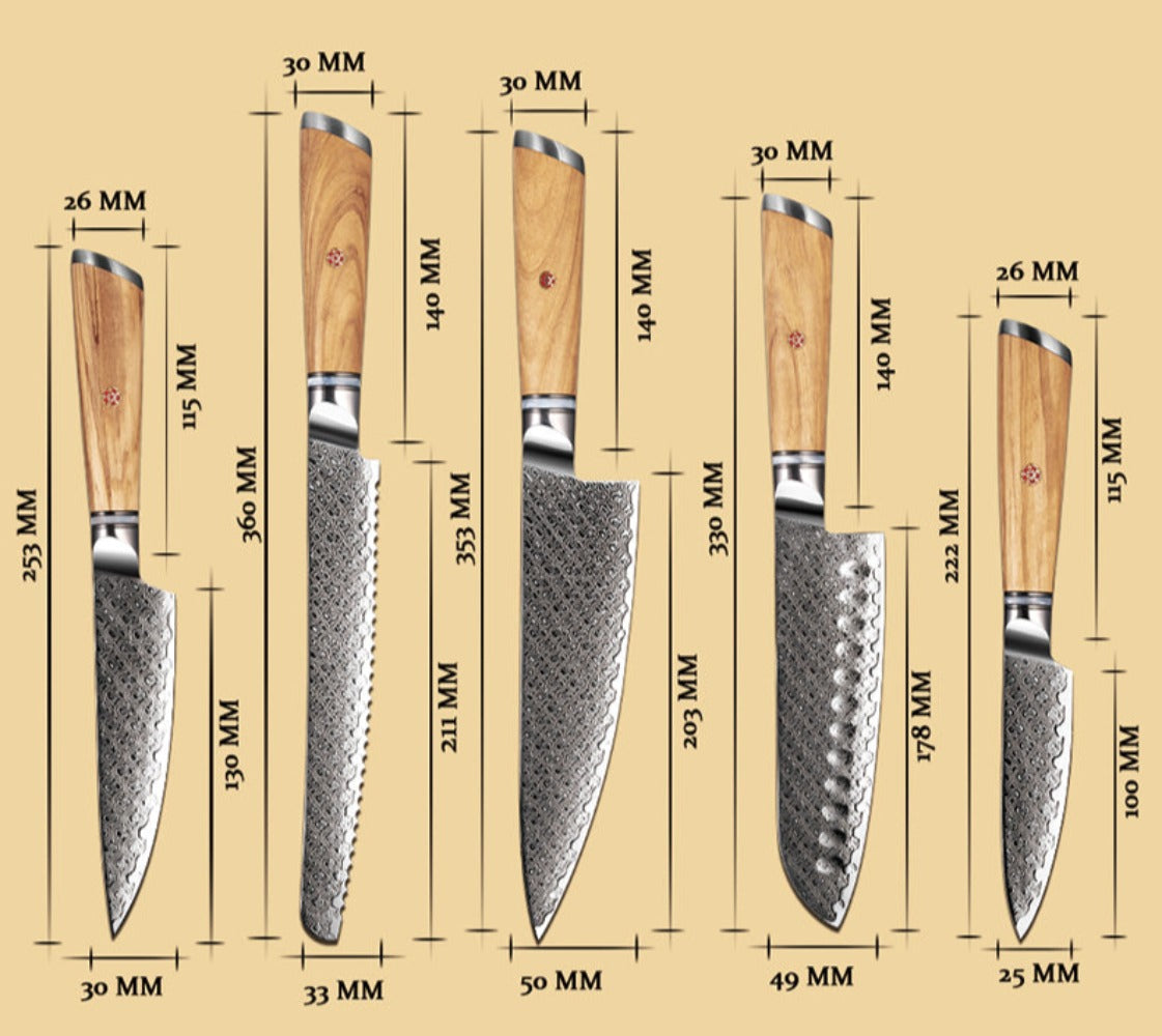 Knife Set 5 Piece Japanese VG10 Damascus Steel - Shokunin USA
