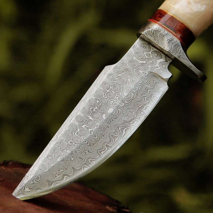 Damascus Knife - Elite Damascus Hunting Knife with Mother of Pearl & Rose Wood Handle - Shokunin USA