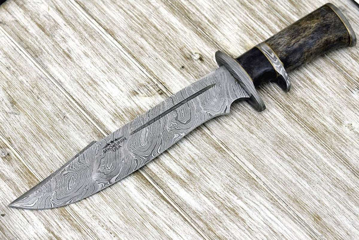 Enigma Bowie Knives - Enigma Bowie Knife with Bone Handle &amp; Leather Sheath - Shokunin USA