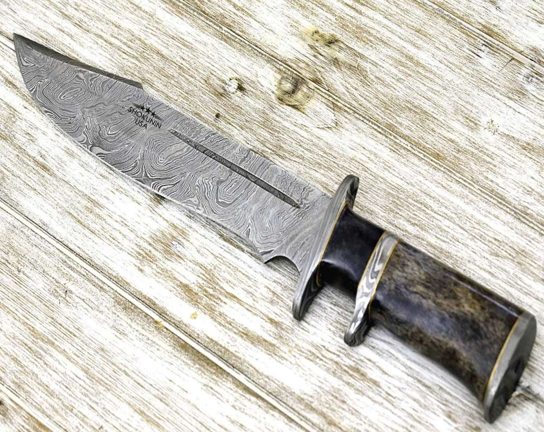 Knife Enigma Bowie - Enigma Bowie Knife with Bone Handle &amp; Leather Sheath - Shokunin USA