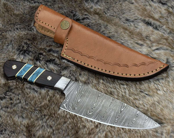 Epicurian Chef Knife – Epicurian Custom Damascus Chef Knife with Exotic Wenge Wood &amp; Turquoise Handle – shokuninusa
