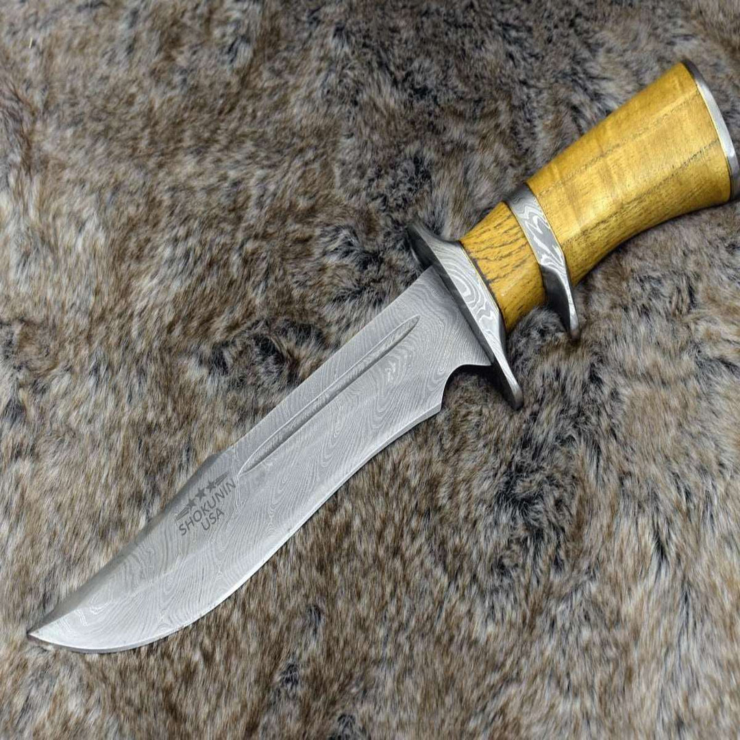 Hunting Gear - Eternity Bowie Hunting Knife with Exotic Yellow Heart Wood Handle - Shokunin USA