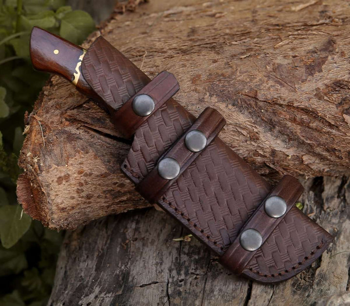 Fang Knife Handle - Fang Damascus Camp Knife with Rose Wood Handle - Shokunin USA