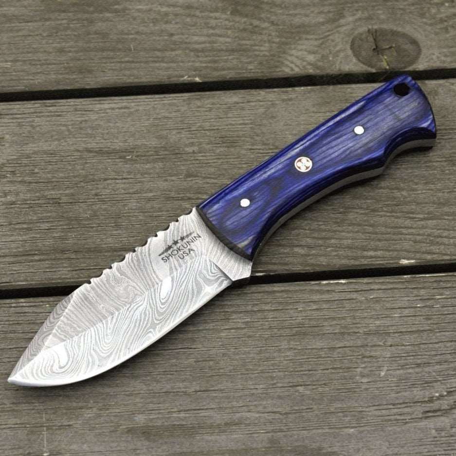 Damascus Knife - Flint Damascus Steel Skinning Knife with Pakkawood Handle - Shokunin USA