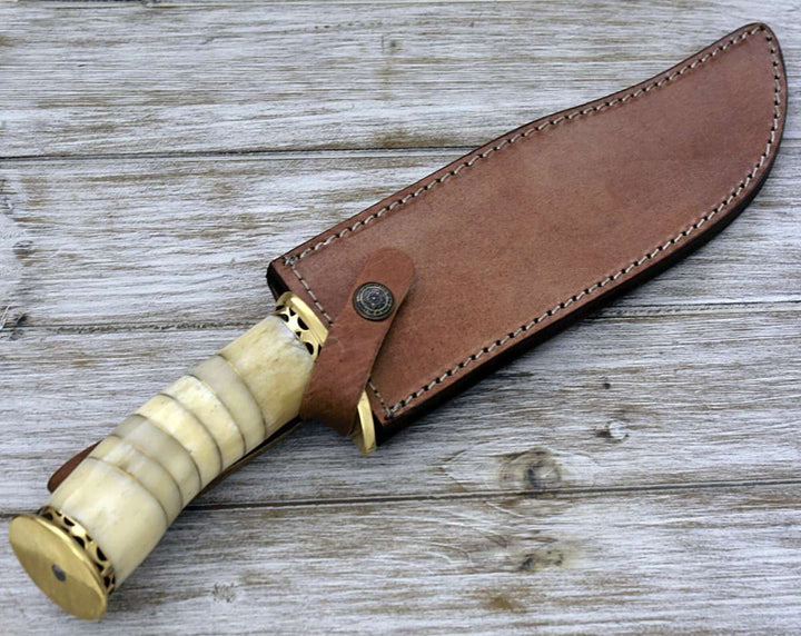 Glimmer Hunting Knives – Glimmer - Damascus Trailing Point Bowie Knife with Bone Mosaic Handle – shokuninusa