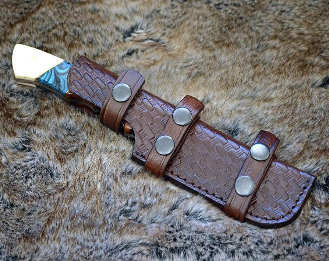 Knife Harmony Gut - Harmony Gut Hook Hunting Knife with Rosewood Bone &amp; Turquoise Handle - Shokunin USA