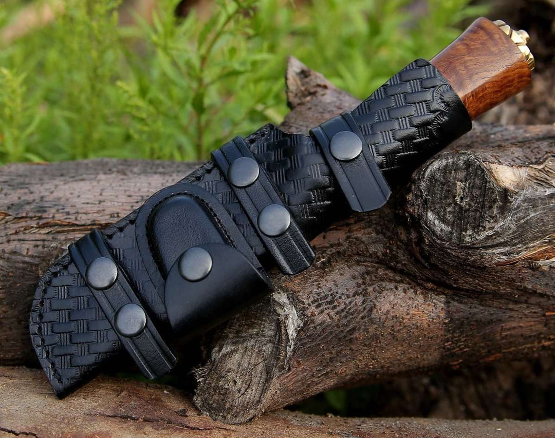 Holy Defender Knife - Holy Defender Damascus Hunting Knife with Exotic Rose Wood Handle - Shokunin USA