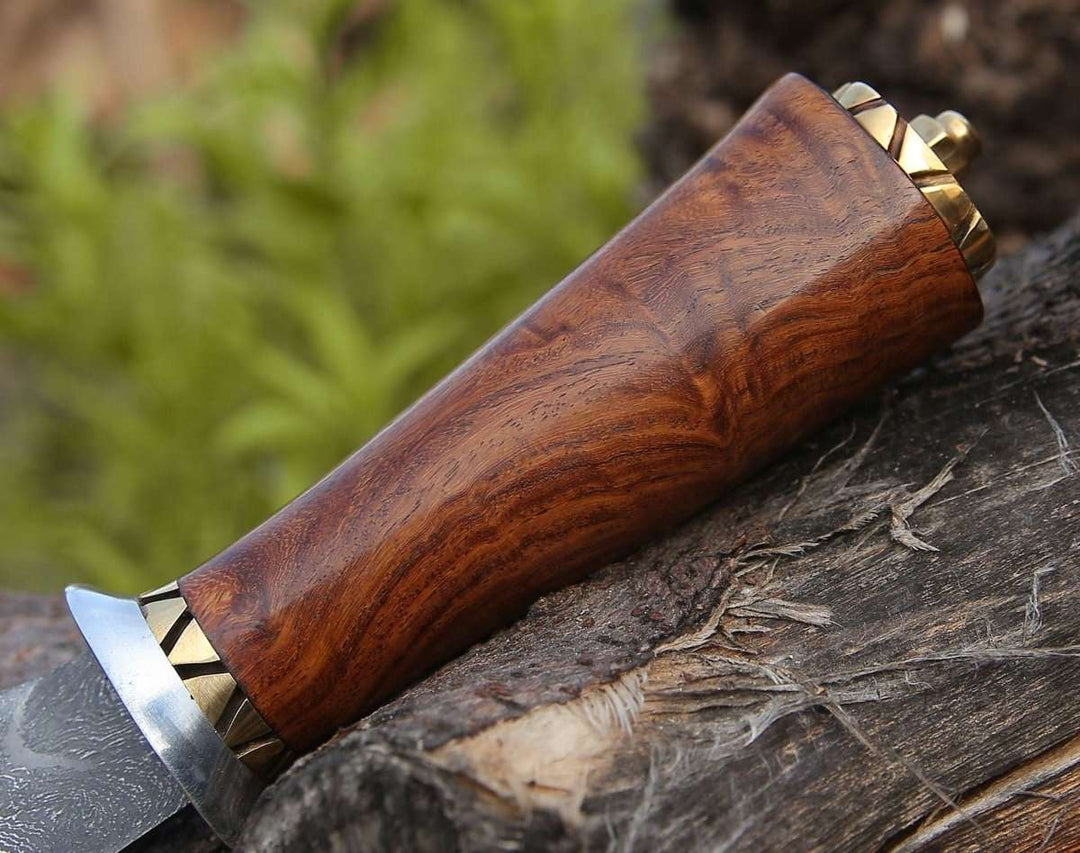 Holy Defender Handle - Holy Defender Damascus Hunting Knife with Exotic Rose Wood Handle - Shokunin USA
