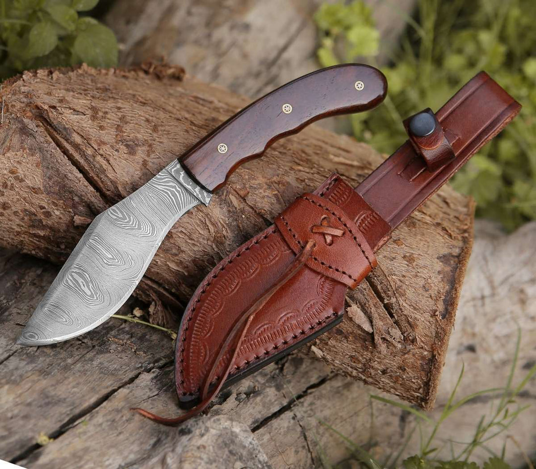 Damascus Kukri – Huntsman Damascus Kukri Knife with Exotic Rose Wood Handle – shokuninusa