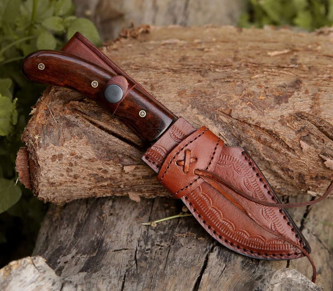 Kukri Knife Damascus – Huntsman Damascus Kukri Knife with Exotic Rose Wood Handle – shokuninusa