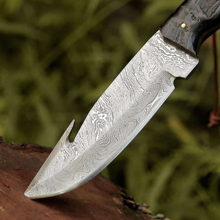 Utility Knife - Inferno Damascus Steel Knife with Ram Horn & Turquoise Handle - Shokunin USA