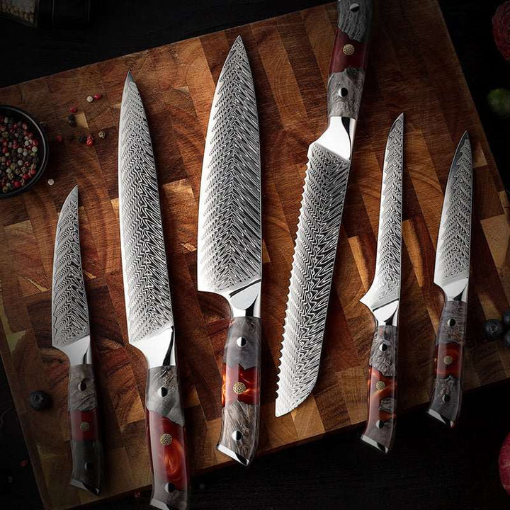 Lavanoir Chef Knife Set with Ebony Wood & Lava Resin Handle - Shokunin Knives
