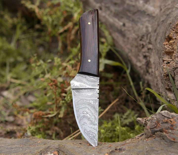 Legacy Skinning Knife - Legacy Damascus Skinning Knife with Exotic Wenge Wood Handle - Shokunin USA