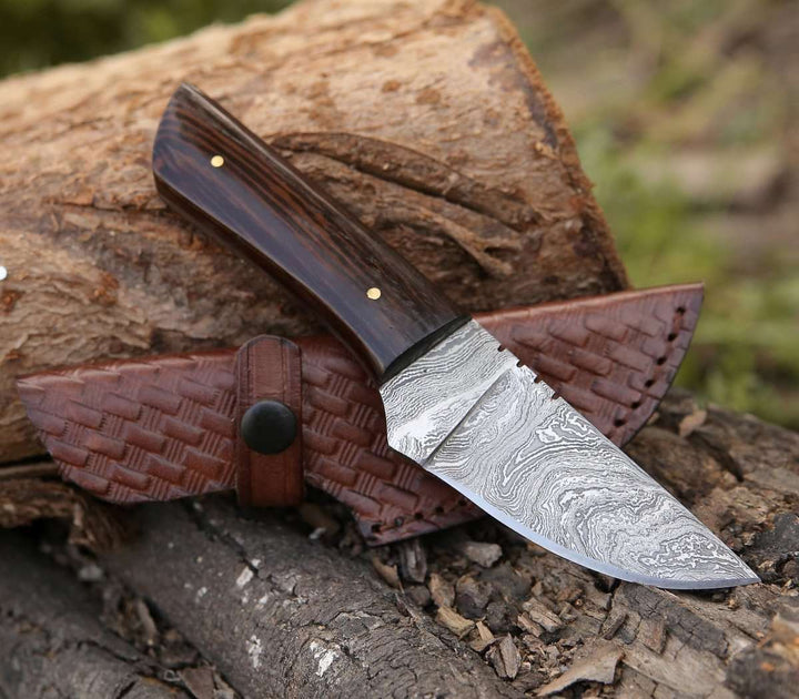 Legacy Knife Handle - Legacy Damascus Skinning Knife with Exotic Wenge Wood Handle - Shokunin USA