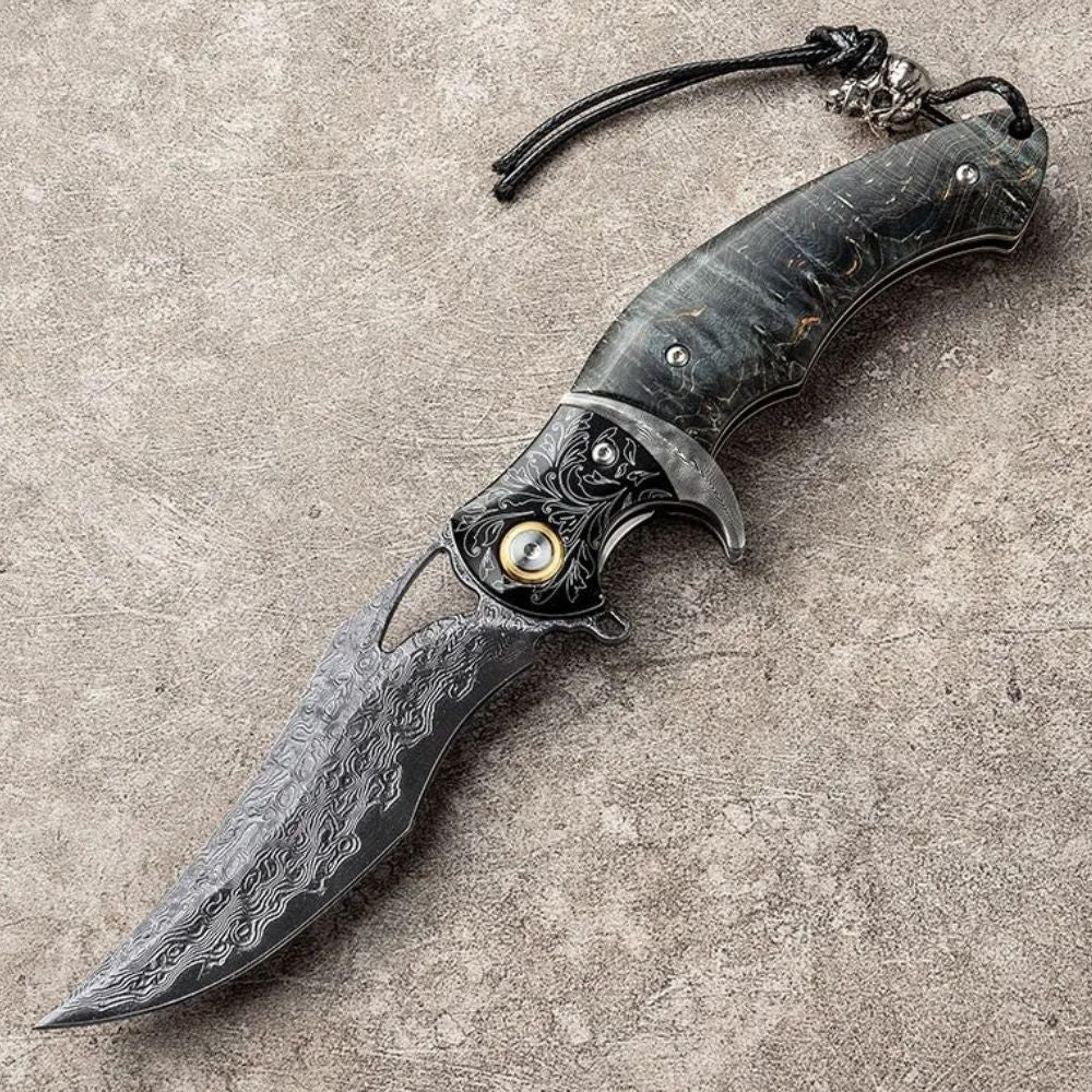 Legion Japanese Damascus - Legion Japanese VG10 Damascus Folding Knife with Exotic Stained Maple Wood Handle - Shokunin USA